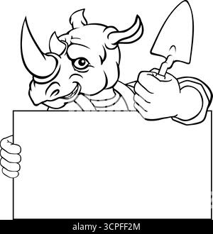 Bricklayer Rhino Trowel Tool Handyman Mascot Stock Vector