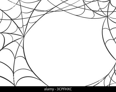 Spider web template with copy space for Halloween card, brochure, banner, or mockup design. Horizontal background with spiderweb, vector graphic Stock Vector