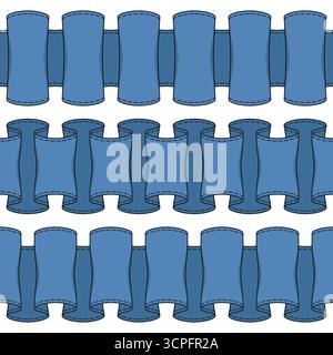 Horizontal seamless pattern with frills, ruffles, and denim fabric. Set of color vector illustrations. Stock Vector