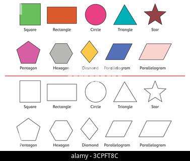 Basic Geometric Shapes Vector Set with Names Stock Vector