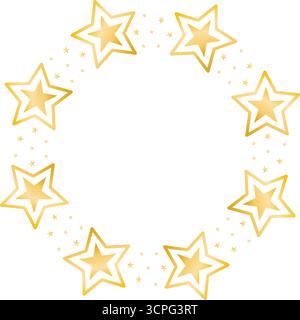 Round frame of golden shining stars. Circular star border symbolizes success, victory, and award. Vector graphics Stock Vector