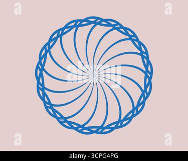 Blue circular spiral mandala with braided border, elegant geometric design Stock Vector