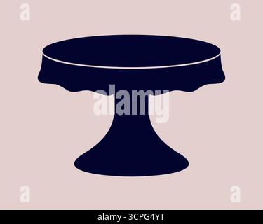 Elegant round cake stand silhouette with scalloped edge, classic dessert display Stock Vector