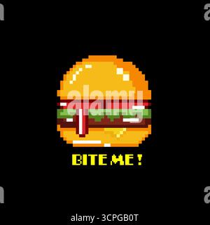 Burger pixel art. Hamburger 8 bit icon. Simplified fast food symbol ...