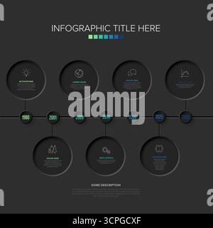 A modern dark neumorphism timeline infographic design template with years and icons, showcasing a sleek and contemporary design. Timeline infographic Stock Vector