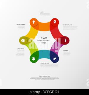 A vibrant hexagonal infographic chart template, featuring six colorful steps or options. Versatile infographic design perfect for presenting processes Stock Vector