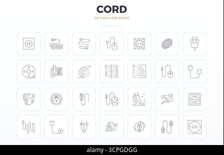 Future-ready pack of 28 vector icons themed around Cord, showcasing Thin Outline design with 128x128 PIXEL perfect clarity for innovative user interfa Stock Vector