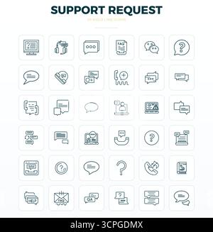 A versatile set of 36 Strong Outline PIXEL perfect vector icons focused on Support Request, delivered in crisp 128x128 format ideal for mobile and web Stock Vector