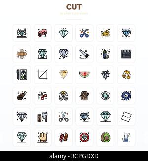 Thoughtfully designed 36 vector icons themed around Cut, crafted in LineFill with 128x128 PIXEL perfect precision for contemporary design needs. Stock Vector