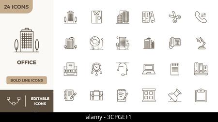 Intelligently designed 24 PIXEL perfect vector icons inspired by Office, created in Heavy Line format at 128x128 for smart and efficient design workfl Stock Vector