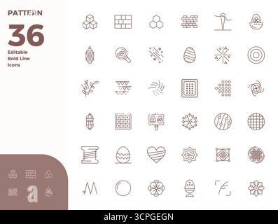 A dynamic set of 36 vector icons in Bold Line, tailored for Pattern with 128x128 PIXEL perfect quality suited for digital products. Stock Vector