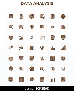 Meticulously crafted 42 SolidFill vector icons for Data Analysis, delivered in 128x128 PIXEL perfect quality for uncompromising design standards. Stock Vector