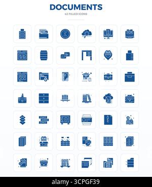 Beautifully rendered 42 SolidFill PIXEL perfect vector icons for Documents, created at 128x128 resolution for stunning visual consistency across platf Stock Vector