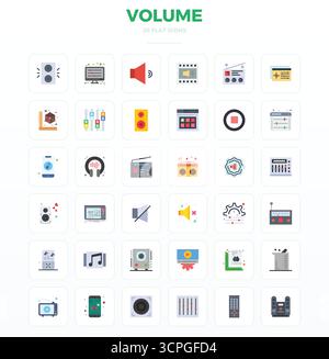 Advanced collection of 36 PIXEL perfect vector icons inspired by Volume, crafted in Minimal Flat with 128x128 optimization for superior visual perform Stock Vector