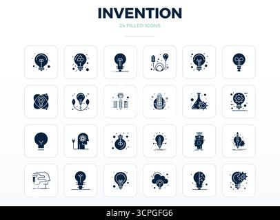 High-performance collection of 24 SolidFill vector icons for Invention, engineered with 128x128 PIXEL perfect resolution for optimal user interface de Stock Vector