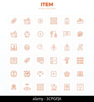 Masterfully created 36 vector icons representing Item in Strong Outline design, featuring 128x128 PIXEL perfect resolution for exceptional visual qual Stock Vector