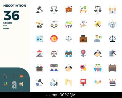 Comprehensive bundle featuring 36 vector icons in Flat design for Negotiation, delivered in crisp 128x128 PIXEL perfect quality. Stock Vector