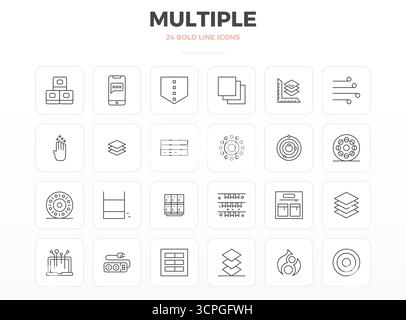 Precision-engineered 24 Strong Outline vector icons for Multiple, designed at 128x128 PIXEL perfect resolution for exceptional clarity and scalability Stock Vector