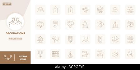 State-of-the-art bundle featuring 28 PIXEL perfect vector icons inspired by Decorations, created in Thin Line format at 128x128 for next-generation in Stock Vector