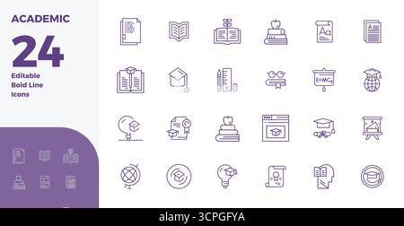 Professional-grade collection of 24 Bold Line vector icons representing Academic, crafted with 128x128 PIXEL perfect precision for enterprise applicat Stock Vector