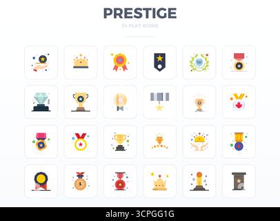 Comprehensive bundle featuring 24 vector icons in Minimal Flat design for Prestige, delivered in crisp 128x128 PIXEL perfect quality. Stock Vector