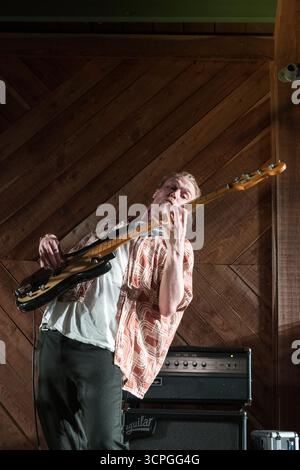 The Bristol funk band Stone Cold Hustle, on stage in Presteigne, Powys, UK Stock Photo
