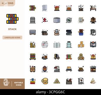 Expertly designed 42 Flat Lineal Color PIXEL perfect vector icons for Stack, engineered at 128x128 resolution for flawless integration and performance Stock Vector