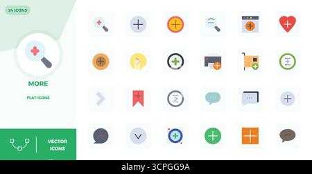 Handcrafted collection featuring 24 Flat vector icons for More, optimized in 128x128 PIXEL perfect resolution for premium digital experiences. Stock Vector