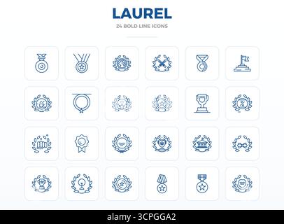 Precision-engineered 24 Strong Outline vector icons for Laurel, designed at 128x128 PIXEL perfect resolution for exceptional clarity and scalability. Stock Vector