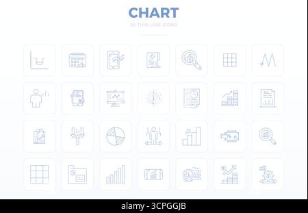 Collection of 28 Thin Outline PIXEL perfect vector icons for Chart, designed in 128x128 format for clarity and versatility. Stock Vector
