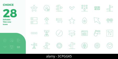State-of-the-art bundle featuring 28 PIXEL perfect vector icons inspired by Choice, created in Thin Line format at 128x128 for next-generation interfa Stock Vector