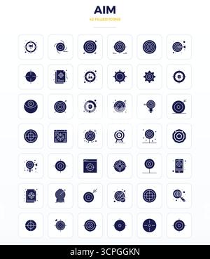 This collection features 42 SolidFill PIXEL perfect vector icons tailored to the Aim theme, optimized in 128x128 format for digital design. Stock Vector