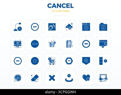 This Cancel vector icon pack includes 24 SolidFill designs in 128x128 PIXEL perfect format, perfect for enhancing digital interfaces. Stock Vector