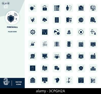 Refined bundle featuring 42 Filled vector icons for Firewall, optimized with 128x128 PIXEL perfect quality for elegant and functional design solutions Stock Vector