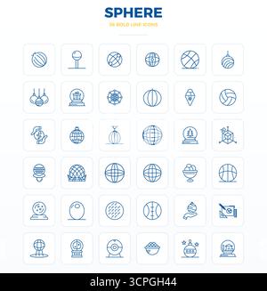 Perfectly balanced 36 Strong Outline PIXEL perfect vector icons for Sphere, sized at 128x128 for harmonious integration in digital design projects. Stock Vector