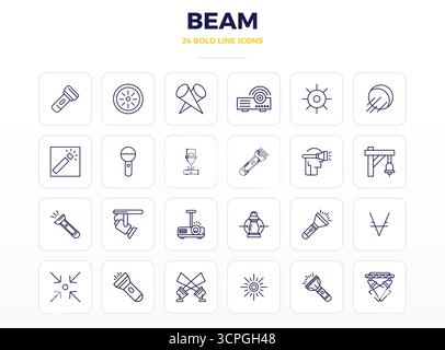Professional-grade collection of 24 Strong Outline vector icons representing Beam, crafted with 128x128 PIXEL perfect precision for enterprise applica Stock Vector