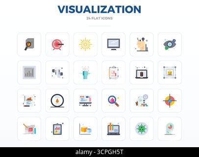 Premium collection of 24 Minimal Flat vector icons for Visualization, meticulously crafted in 128x128 PIXEL perfect resolution for superior visual imp Stock Vector