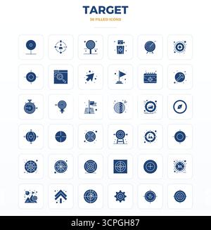 Complete package of 36 vector icons themed around Target, showcasing SolidFill design in 128x128 PIXEL perfect quality for modern interfaces. Stock Vector