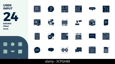 Revolutionary set of 24 PIXEL perfect vector icons inspired by User Input, created in Glyph Filled format at 128x128 resolution for cutting-edge desig Stock Vector