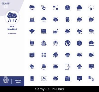 Discover a set of 42 Filled vector icons crafted for the File Sharing theme, featuring 128x128 PIXEL perfect designs ideal for modern UI/UX projects. Stock Vector
