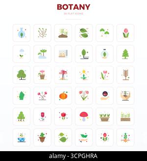 Carefully curated 36 Minimal Flat vector icons for Botany, featuring 128x128 PIXEL perfect resolution for consistent brand representation and user exp Stock Vector