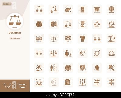 Meticulously crafted 36 Filled vector icons for Decision, delivered in 128x128 PIXEL perfect quality for uncompromising design standards. Stock Vector
