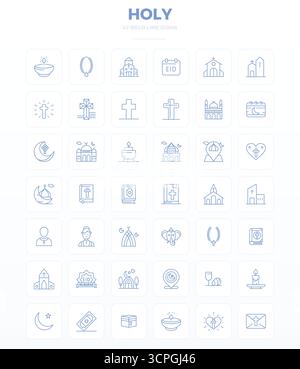 Refined bundle featuring 42 Strong Outline vector icons for Holy, optimized with 128x128 PIXEL perfect quality for elegant and functional design solut Stock Vector
