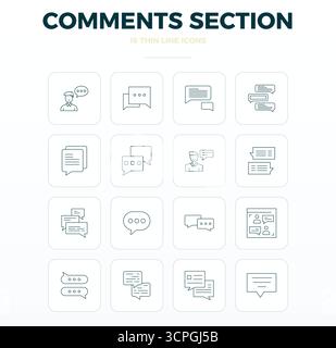 Intelligently designed 16 PIXEL perfect vector icons inspired by Comments Section, created in Thin Outline format at 128x128 for smart and efficient d Stock Vector