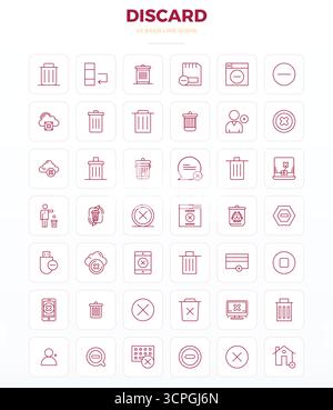 Beautifully rendered 42 Strong Outline PIXEL perfect vector icons for Discard, created at 128x128 resolution for stunning visual consistency across pl Stock Vector