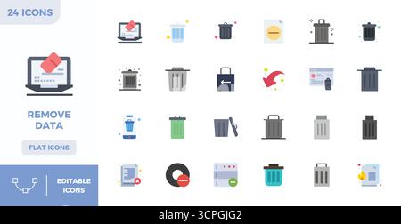Unlock 24 Flat Color PIXEL perfect vector icons inspired by Remove Data, optimized in 128x128 format for flawless display across all devices. Stock Vector