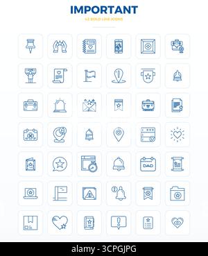 A clean collection of 42 Strong Outline vector icons representing Important, designed in 128x128 PIXEL perfect format for modern dashboards and interf Stock Vector