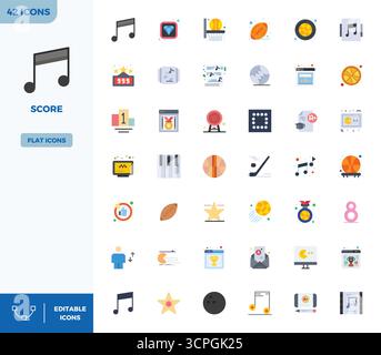 Essential pack of 42 PIXEL perfect vector icons for Score in Flat Color format, sized at 128x128 for optimal performance and scalability. Stock Vector