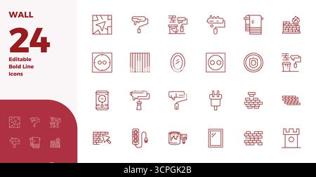 This Wall vector icon pack includes 24 Bold Line designs in 128x128 PIXEL perfect format, perfect for enhancing digital interfaces. Stock Vector