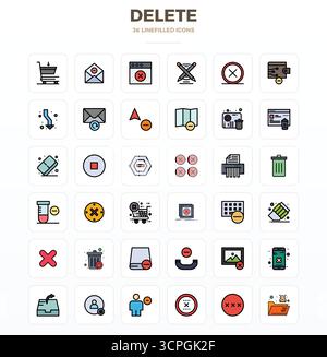 Transform your designs with 36 LineFill vector icons themed around Delete, engineered in 128x128 PIXEL perfect resolution for maximum clarity. Stock Vector